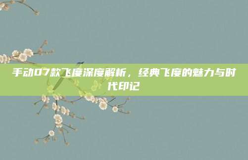 手动07款飞度深度解析，经典飞度的魅力与时代印记