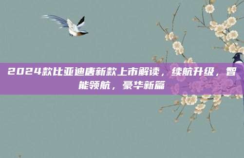 2024款比亚迪唐新款上市解读，续航升级，智能领航，豪华新篇