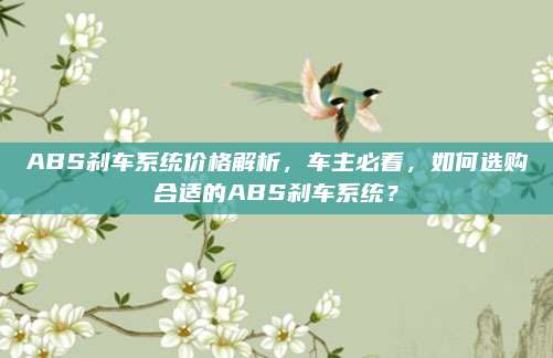 ABS刹车系统价格解析，车主必看，如何选购合适的ABS刹车系统？