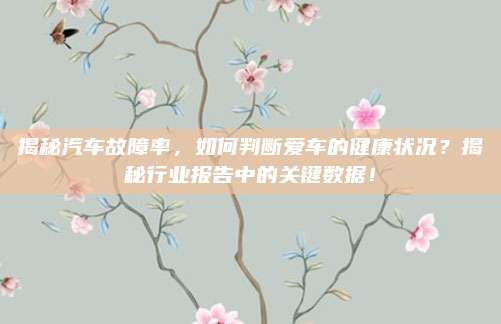 揭秘汽车故障率,如何判断爱车的健康状况?揭秘行业报告中的关键数据!