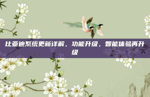 比亚迪系统更新详解,功能升级,智能体验再升级