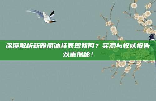 深度解析新雅阁油耗表现如何?实测与权威报告双重揭秘!