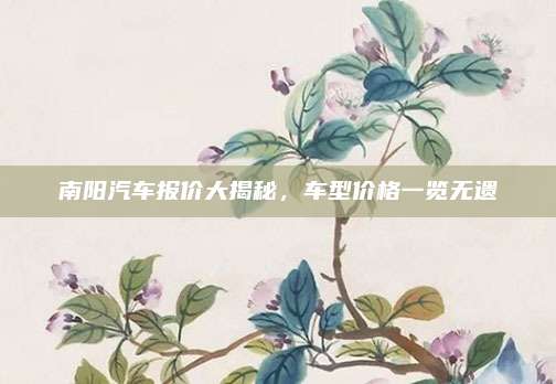 南阳汽车报价大揭秘，车型价格一览无遗
