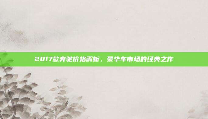 2017款奔驰价格解析,豪华车市场的经典之作