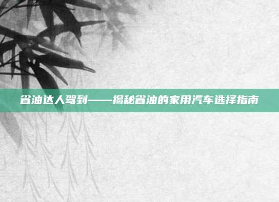 省油达人驾到——揭秘省油的家用汽车选择指南