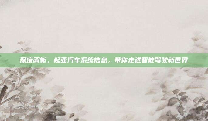 深度解析，起亚汽车系统信息，带你走进智能驾驶新世界