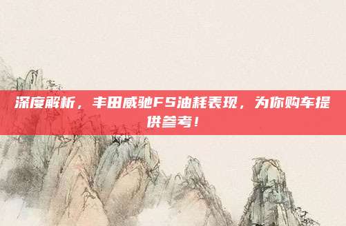 深度解析，丰田威驰FS油耗表现，为你购车提供参考！