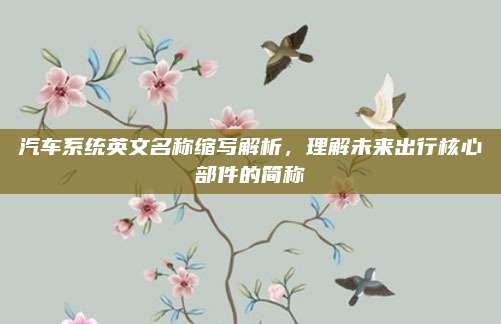汽车系统英文名称缩写解析,理解未来出行核心部件的简称