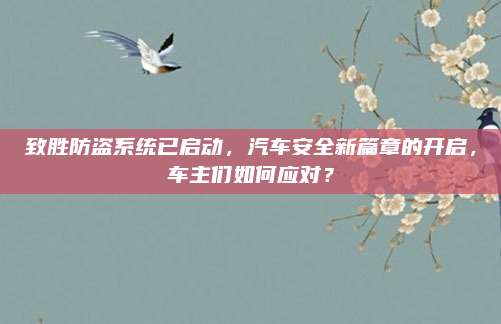 致胜防盗系统已启动,汽车安全新篇章的开启,车主们如何应对?