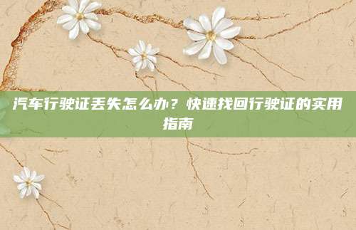 汽车行驶证丢失怎么办？快速找回行驶证的实用指南