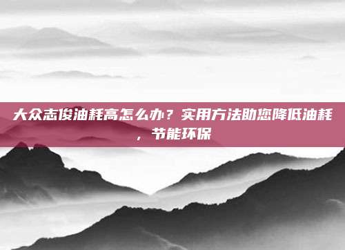 大众志俊油耗高怎么办？实用方法助您降低油耗，节能环保