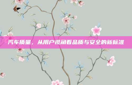 汽车质量，从用户视角看品质与安全的新标准