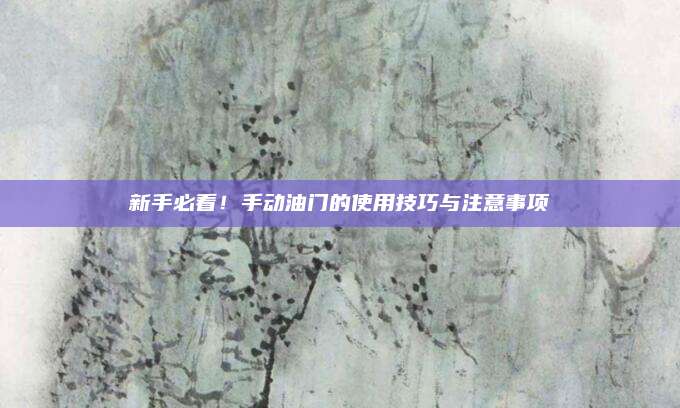 新手必看!手动油门的使用技巧与注意事项