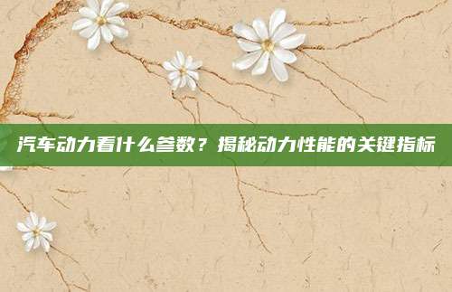 汽车动力看什么参数?揭秘动力性能的关键指标