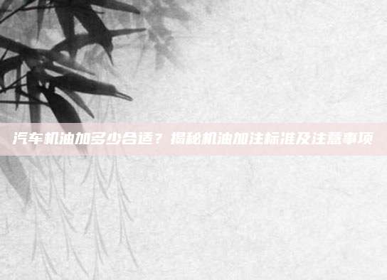 汽车机油加多少合适?揭秘机油加注标准及注意事项