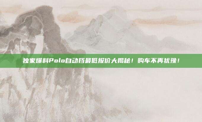 独家爆料Polo自动挡最低报价大揭秘!购车不再犹豫!