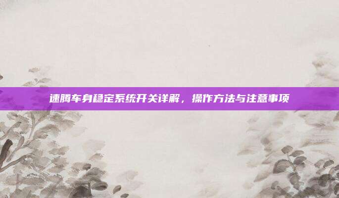 速腾车身稳定系统开关详解,操作方法与注意事项