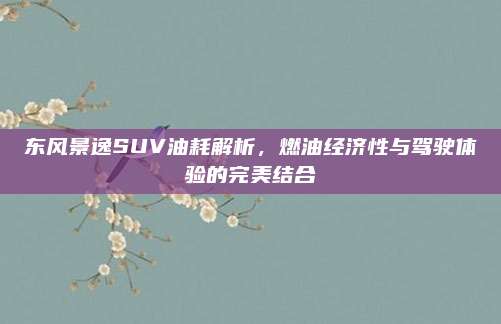 东风景逸SUV油耗解析,燃油经济性与驾驶体验的完美结合