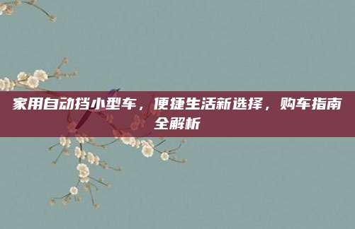 家用自动挡小型车,便捷生活新选择,购车指南全解析