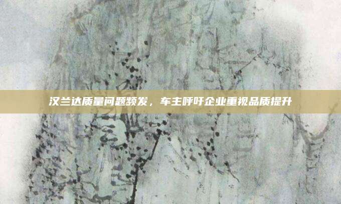 汉兰达质量问题频发,车主呼吁企业重视品质提升