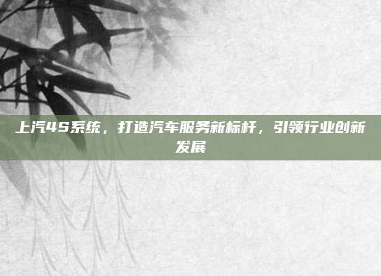 上汽4S系统,打造汽车服务新标杆,引领行业创新发展