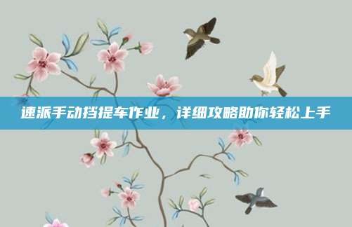 速派手动挡提车作业,详细攻略助你轻松上手