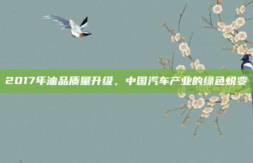 2017年油品质量升级,中国汽车产业的绿色蜕变