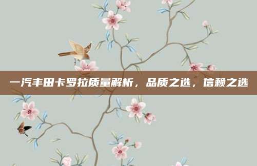 一汽丰田卡罗拉质量解析,品质之选,信赖之选