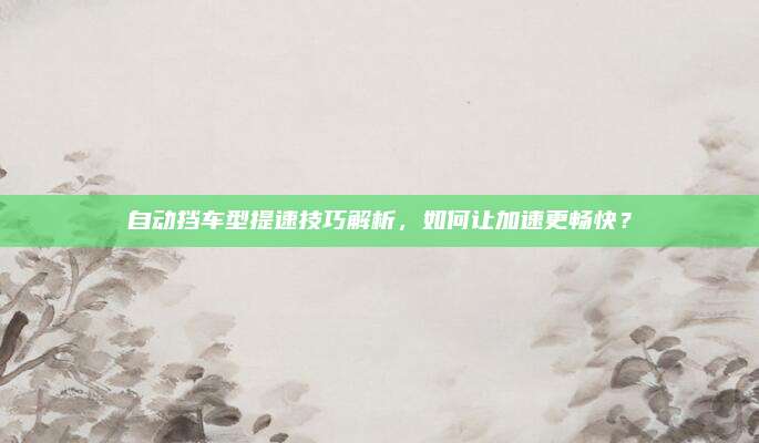 自动挡车型提速技巧解析,如何让加速更畅快?