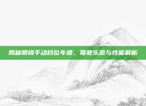 揭秘明锐手动档位车速,驾驶乐趣与性能解析