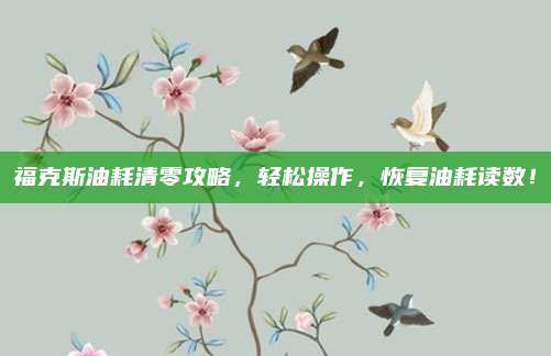 福克斯油耗清零攻略,轻松操作,恢复油耗读数!