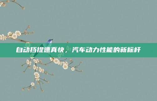 自动挡提速真快,汽车动力性能的新标杆