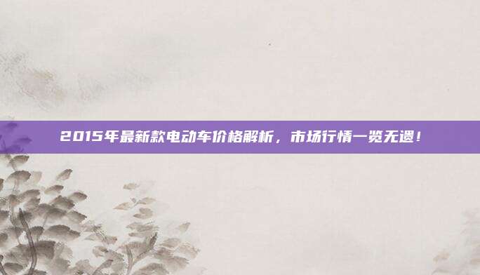 2015年最新款电动车价格解析，市场行情一览无遗！