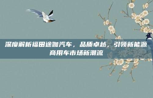 深度解析福田途伽汽车,品质卓越,引领新能源商用车市场新潮流