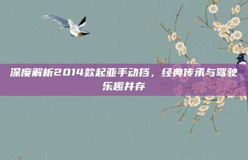 深度解析2014款起亚手动挡，经典传承与驾驶乐趣并存
