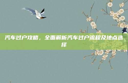 汽车过户攻略,全面解析汽车过户流程及地点选择