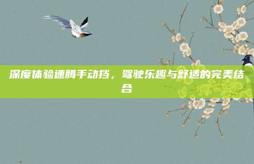 深度体验速腾手动挡,驾驶乐趣与舒适的完美结合