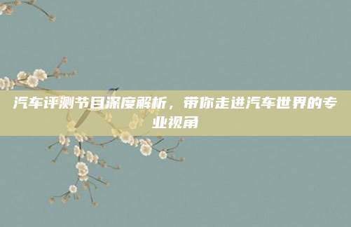 汽车评测节目深度解析,带你走进汽车世界的专业视角