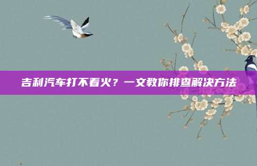 吉利汽车打不着火?一文教你排查解决方法