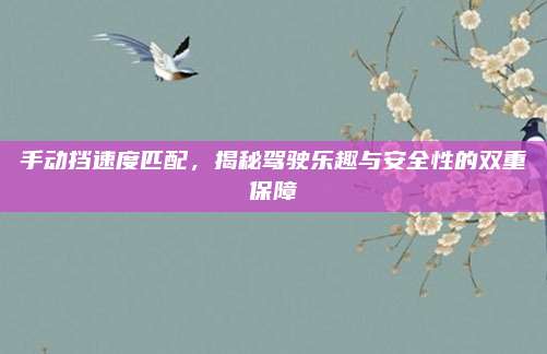 手动挡速度匹配,揭秘驾驶乐趣与安全性的双重保障