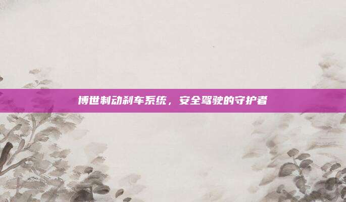 博世制动刹车系统,安全驾驶的守护者