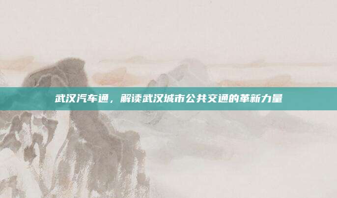 武汉汽车通,解读武汉城市公共交通的革新力量