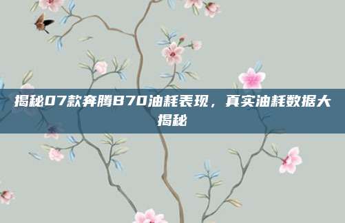 揭秘07款奔腾B70油耗表现,真实油耗数据大揭秘