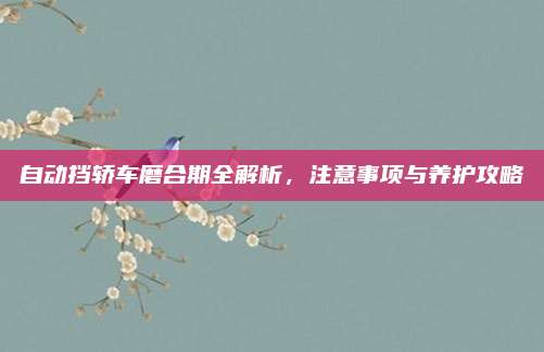 自动挡轿车磨合期全解析,注意事项与养护攻略