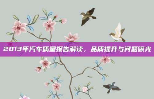 2013年汽车质量报告解读,品质提升与问题曝光
