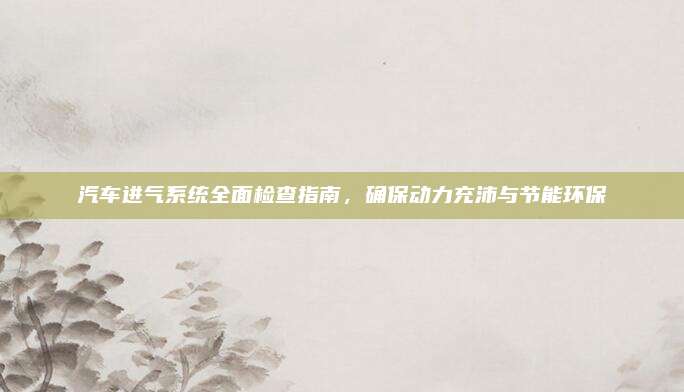 汽车进气系统全面检查指南,确保动力充沛与节能环保