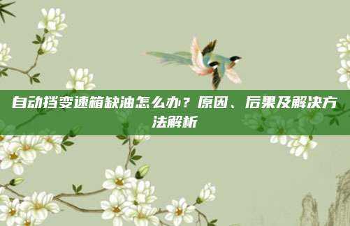 自动挡变速箱缺油怎么办?原因、后果及解决方法解析