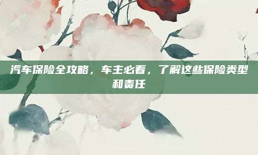 汽车保险全攻略,车主必看,了解这些保险类型和责任