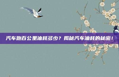 汽车跑百公里油耗多少?揭秘汽车油耗的秘密!